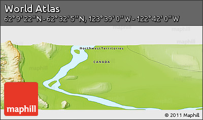 Physical Panoramic Map of the Area around 62° 20' 44" N, 123° 10' 30" W