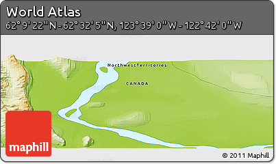 Physical Panoramic Map of the Area around 62° 20' 44" N, 123° 10' 30" W