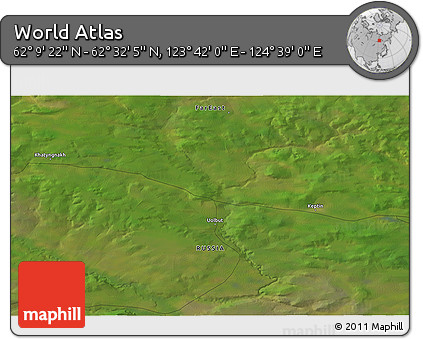 Satellite 3D Map of the Area around 62° 20' 44" N, 124° 10' 30" E