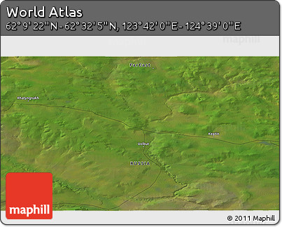 Satellite 3D Map of the Area around 62° 20' 44" N, 124° 10' 30" E