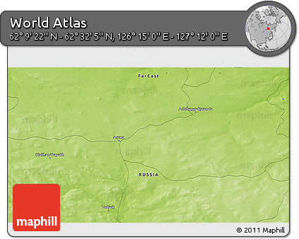 Physical 3D Map of the Area around 62° 20' 44" N, 126° 43' 29" E