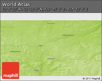Physical 3D Map of the Area around 62° 20' 44" N, 126° 43' 29" E