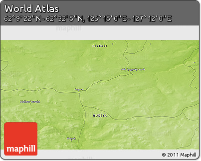 Physical 3D Map of the Area around 62° 20' 44" N, 126° 43' 29" E