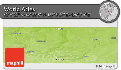 Physical Panoramic Map of the Area around 62° 20' 44" N, 127° 34' 30" E