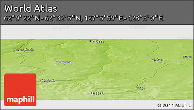 Physical Panoramic Map of the Area around 62° 20' 44" N, 127° 34' 30" E