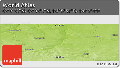 Physical Panoramic Map of the Area around 62° 20' 44" N, 127° 34' 30" E