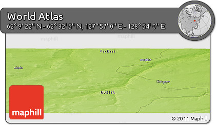 Physical Panoramic Map of the Area around 62° 20' 44" N, 128° 25' 30" E