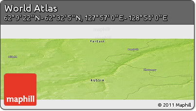 Physical Panoramic Map of the Area around 62° 20' 44" N, 128° 25' 30" E