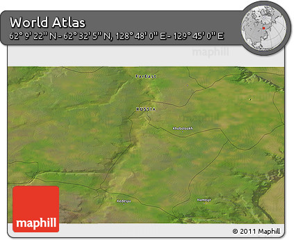 Satellite 3D Map of the Area around 62° 20' 44" N, 129° 16' 30" E