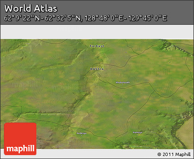 Satellite 3D Map of the Area around 62° 20' 44" N, 129° 16' 30" E