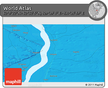 Political 3D Map of the Area around 62° 20' 44" N, 130° 7' 30" E