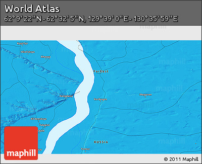 Political 3D Map of the Area around 62° 20' 44" N, 130° 7' 30" E