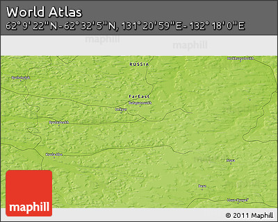 Physical 3D Map of the Area around 62° 20' 44" N, 131° 49' 29" E