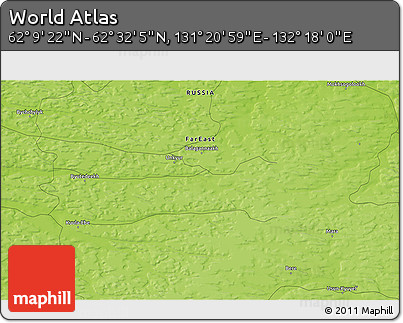 Physical 3D Map of the Area around 62° 20' 44" N, 131° 49' 29" E