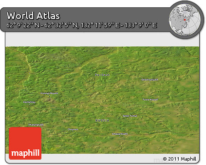 Satellite 3D Map of the Area around 62° 20' 44" N, 132° 40' 30" E