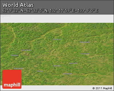 Satellite 3D Map of the Area around 62° 20' 44" N, 132° 40' 30" E