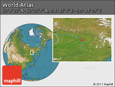 Satellite Location Map of the Area around 62° 20' 44" N, 135° 13' 29" E