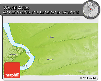 Physical 3D Map of the Area around 62° 20' 44" N, 136° 4' 29" E