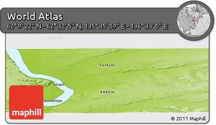 Physical Panoramic Map of the Area around 62° 20' 44" N, 136° 4' 29" E