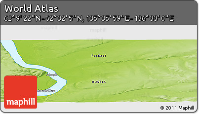 Physical Panoramic Map of the Area around 62° 20' 44" N, 136° 4' 29" E