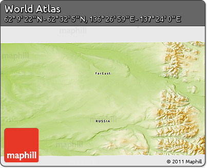 Physical 3D Map of the Area around 62° 20' 44" N, 136° 55' 30" E