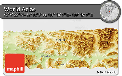 Physical Panoramic Map of the Area around 62° 20' 44" N, 137° 46' 30" E