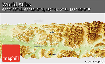 Physical Panoramic Map of the Area around 62° 20' 44" N, 137° 46' 30" E
