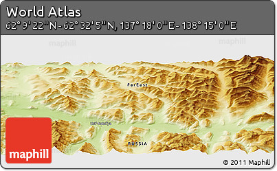 Physical Panoramic Map of the Area around 62° 20' 44" N, 137° 46' 30" E