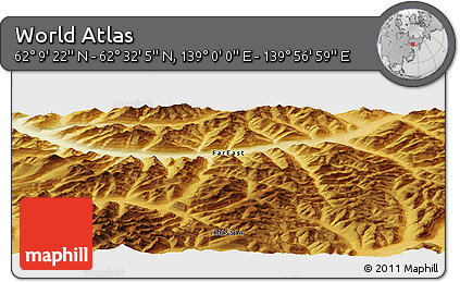Physical Panoramic Map of the Area around 62° 20' 44" N, 139° 28' 29" E