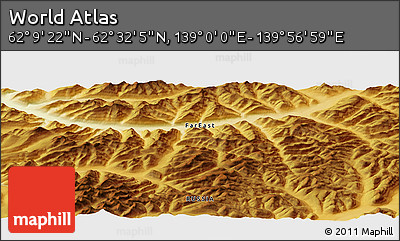 Physical Panoramic Map of the Area around 62° 20' 44" N, 139° 28' 29" E