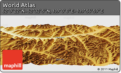 Physical Panoramic Map of the Area around 62° 20' 44" N, 139° 28' 29" E