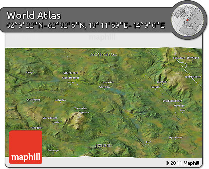 Satellite 3D Map of the Area around 62° 20' 44" N, 13° 40' 30" E