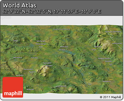 Satellite 3D Map of the Area around 62° 20' 44" N, 13° 40' 30" E
