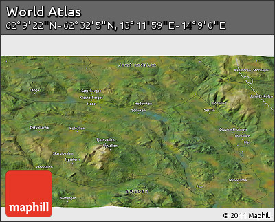 Satellite 3D Map of the Area around 62° 20' 44" N, 13° 40' 30" E
