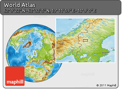 Physical Location Map of the Area around 62° 20' 44" N, 13° 40' 30" E
