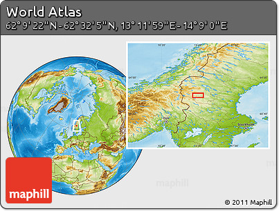 Physical Location Map of the Area around 62° 20' 44" N, 13° 40' 30" E