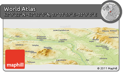 Physical Panoramic Map of the Area around 62° 20' 44" N, 13° 40' 30" E