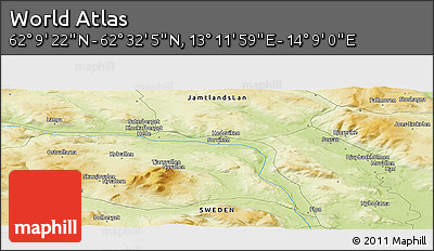 Physical Panoramic Map of the Area around 62° 20' 44" N, 13° 40' 30" E