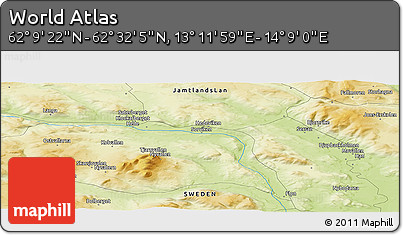 Physical Panoramic Map of the Area around 62° 20' 44" N, 13° 40' 30" E
