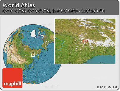 Satellite Location Map of the Area around 62° 20' 44" N, 140° 19' 29" E