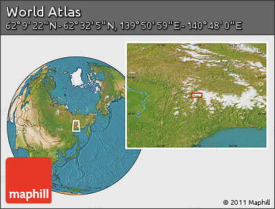 Satellite Location Map of the Area around 62° 20' 44" N, 140° 19' 29" E