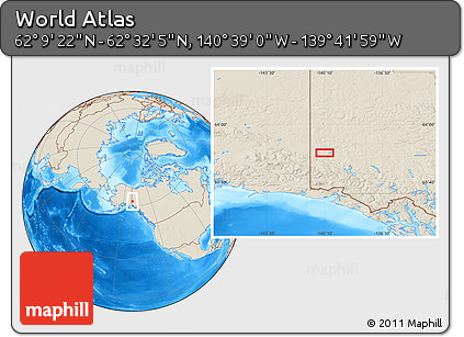 Shaded Relief Location Map of the Area around 62° 20' 44" N, 140° 10' 30" W