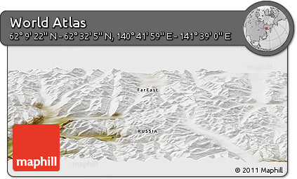 Satellite Panoramic Map of the Area around 62° 20' 44" N, 141° 10' 30" E