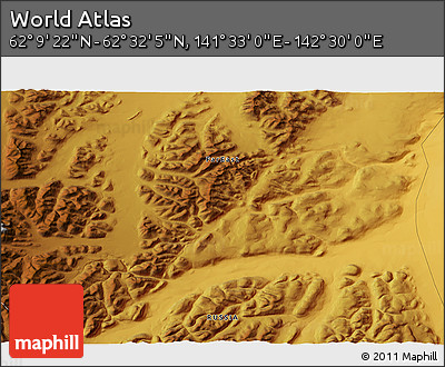 Physical 3D Map of the Area around 62° 20' 44" N, 142° 1' 30" E