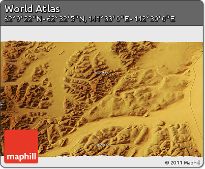 Physical 3D Map of the Area around 62° 20' 44" N, 142° 1' 30" E