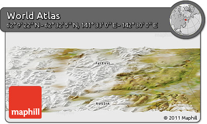 Satellite Panoramic Map of the Area around 62° 20' 44" N, 142° 1' 30" E