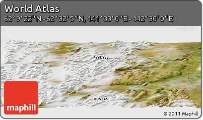 Satellite Panoramic Map of the Area around 62° 20' 44" N, 142° 1' 30" E