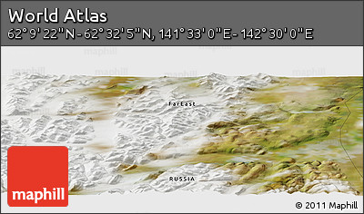 Satellite Panoramic Map of the Area around 62° 20' 44" N, 142° 1' 30" E