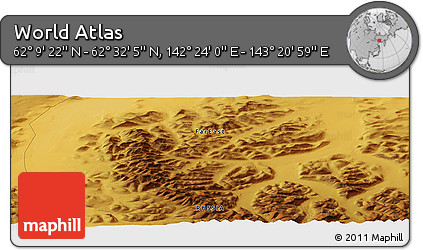 Physical Panoramic Map of the Area around 62° 20' 44" N, 142° 52' 30" E