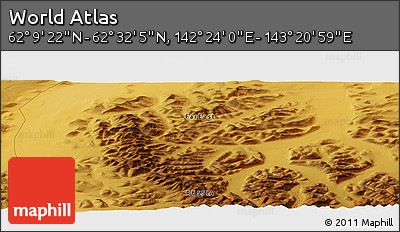 Physical Panoramic Map of the Area around 62° 20' 44" N, 142° 52' 30" E